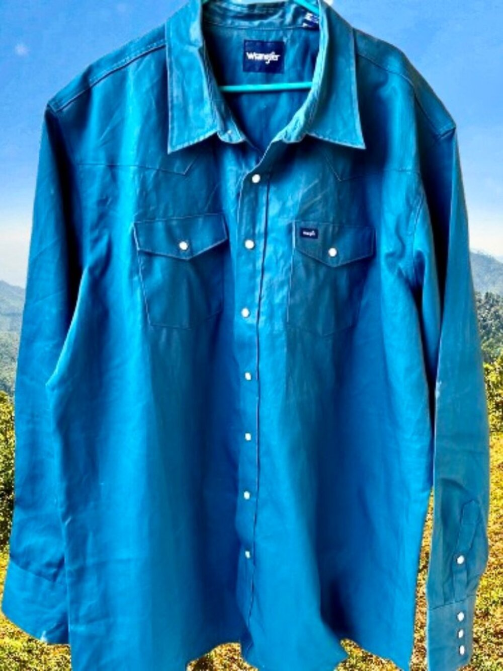 Wrangler Long Sleeve Shirt Pearl Snap Western Pockets Blue Mens 3XLT tall